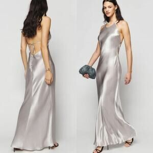 Reformation Jeany Silk Halter Dress Moonlight Size L